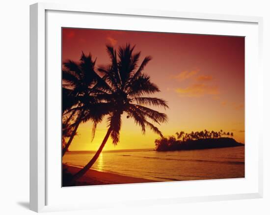 Silhouette of Palm Trees and Desert Island at Sunrise, Rarotonga, Cook Islands, South Pacific-Dominic Webster-Framed Photographic Print
