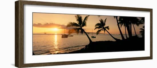 Silhouette of Palm Trees at Dusk, Lahaina, Maui, Hawaii, USA-null-Framed Photographic Print