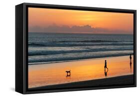 Silhouette of People and Dog Walking on the Beach, Seminyak, Kuta, Bali, Indonesia-null-Framed Stretched Canvas