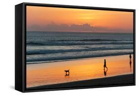 Silhouette of People and Dog Walking on the Beach, Seminyak, Kuta, Bali, Indonesia-null-Framed Stretched Canvas