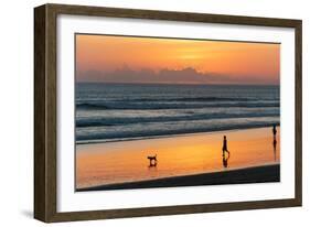 Silhouette of People and Dog Walking on the Beach, Seminyak, Kuta, Bali, Indonesia-null-Framed Photographic Print