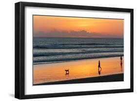 Silhouette of People and Dog Walking on the Beach, Seminyak, Kuta, Bali, Indonesia-null-Framed Photographic Print