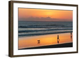 Silhouette of People and Dog Walking on the Beach, Seminyak, Kuta, Bali, Indonesia-null-Framed Photographic Print