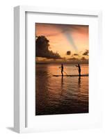 Silhouette of People Paddleboarding in the Pacific Ocean, Bora Bora, French Polynesia-null-Framed Photographic Print