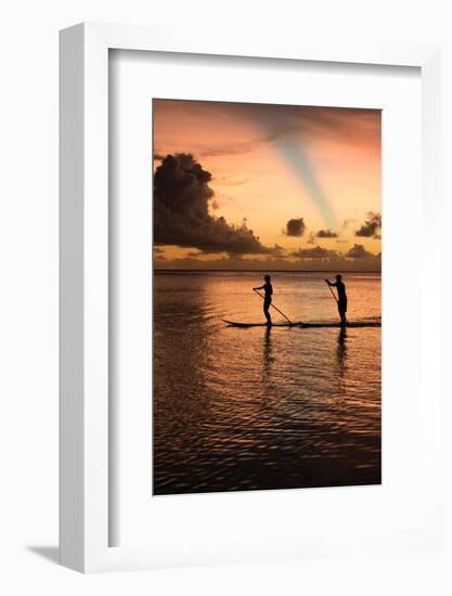 Silhouette of People Paddleboarding in the Pacific Ocean, Bora Bora, French Polynesia-null-Framed Photographic Print