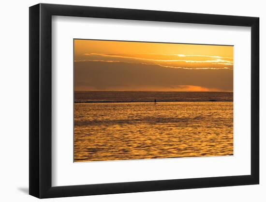 Silhouette of Person Paddleboarding in the Pacific Ocean, Bora Bora, French Polynesia-null-Framed Photographic Print