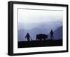 Silhouette of Ploughmen with Oxen, Colca Canyon, Peru-John Warburton-lee-Framed Photographic Print