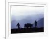 Silhouette of Ploughmen with Oxen, Colca Canyon, Peru-John Warburton-lee-Framed Photographic Print