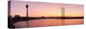 Silhouette of Rheinturm Tower and Rheinkniebrucke Bridge, Dusseldorf, North Rhine Westphalia-null-Stretched Canvas