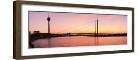 Silhouette of Rheinturm Tower and Rheinkniebrucke Bridge, Dusseldorf, North Rhine Westphalia-null-Framed Photographic Print