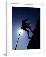 Silhouette of Rock Climber, Boulder, Colorado, USA-null-Framed Photographic Print