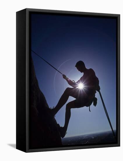 Silhouette of Rock Climber-null-Framed Stretched Canvas