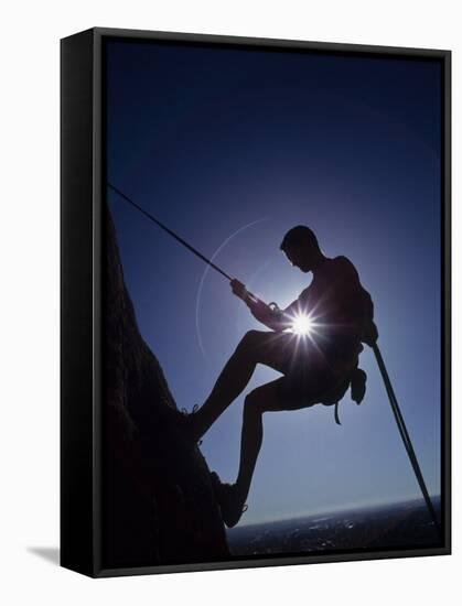 Silhouette of Rock Climber-null-Framed Stretched Canvas