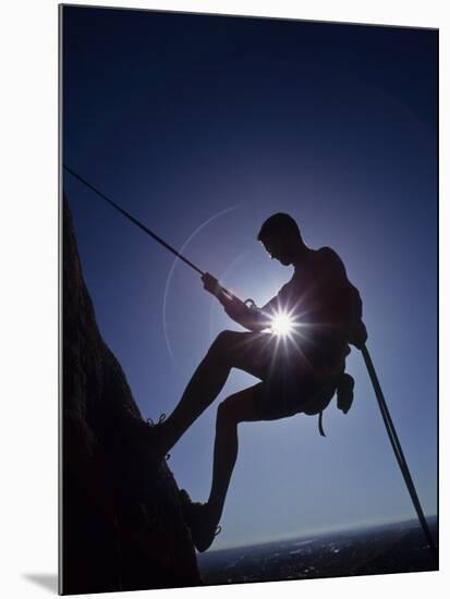 Silhouette of Rock Climber-null-Mounted Photographic Print