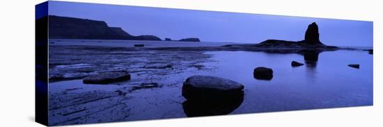 Silhouette of Rocks on the Beach, Black Nab, Whitby, England, United Kingdom-null-Stretched Canvas