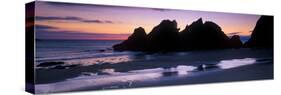 Silhouette of Rocks on the Beach, Erme Mouth, River Erme, Beacon Point, Devon, England-null-Stretched Canvas