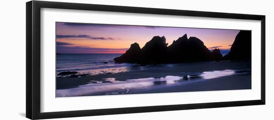 Silhouette of Rocks on the Beach, Erme Mouth, River Erme, Beacon Point, Devon, England-null-Framed Photographic Print