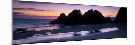 Silhouette of Rocks on the Beach, Erme Mouth, River Erme, Beacon Point, Devon, England-null-Mounted Photographic Print