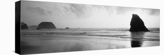 Silhouette of Rocks on the Beach, Fort Bragg, Mendocino, California, USA-null-Stretched Canvas
