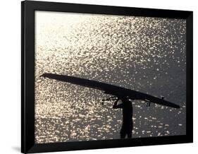 Silhouette of Rower Carrying His Boat, Vancouver Lake, Georgia, USA-null-Framed Photographic Print