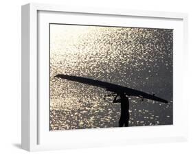 Silhouette of Rower Carrying His Boat, Vancouver Lake, Georgia, USA-null-Framed Photographic Print