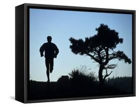 Silhouette of Runner and Tree-null-Framed Stretched Canvas