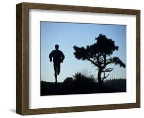 Silhouette of Runner and Tree-null-Framed Photographic Print