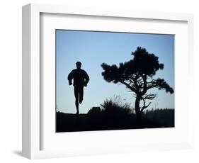 Silhouette of Runner and Tree-null-Framed Photographic Print