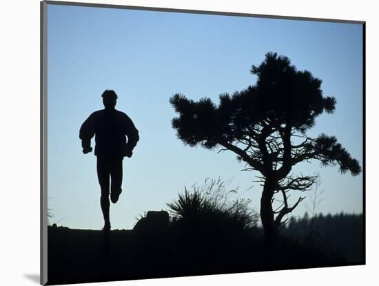 Silhouette of Runner and Tree-null-Mounted Photographic Print