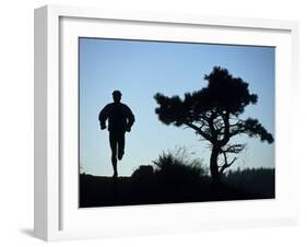 Silhouette of Runner and Tree-null-Framed Photographic Print