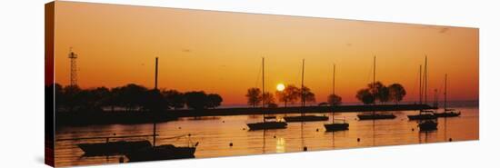 Silhouette of Sailboats in a Lake, Lake Michigan, Chicago, Illinois, USA-null-Stretched Canvas