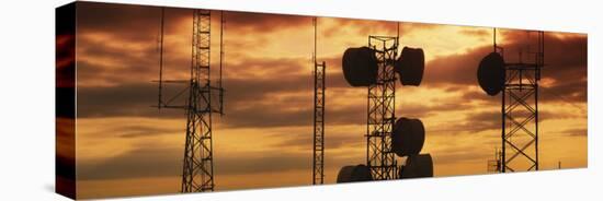 Silhouette of Satellite Dish on Communication Towers, Idaho, USA-null-Stretched Canvas