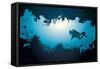 Silhouette of Scuba Diver and Coral Reef-Natali Snailcat-Framed Stretched Canvas