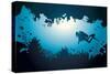 Silhouette of Scuba Diver and Coral Reef-Natali Snailcat-Stretched Canvas