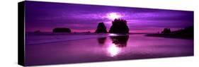 Silhouette of Sea Stacks at Sunset, Second Beach, Olympic National Park, Washington State, USA-null-Stretched Canvas