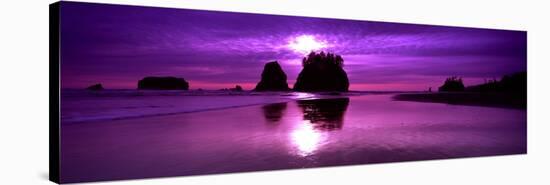 Silhouette of Sea Stacks at Sunset, Second Beach, Olympic National Park, Washington State, USA-null-Stretched Canvas