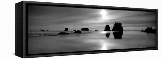 Silhouette of Sea Stacks at Sunset, Second Beach, Olympic National Park, Washington State, USA-null-Framed Stretched Canvas