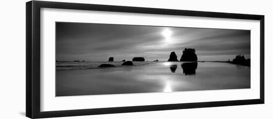 Silhouette of Sea Stacks at Sunset, Second Beach, Olympic National Park, Washington State, USA-null-Framed Photographic Print