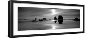 Silhouette of Sea Stacks at Sunset, Second Beach, Olympic National Park, Washington State, USA-null-Framed Photographic Print