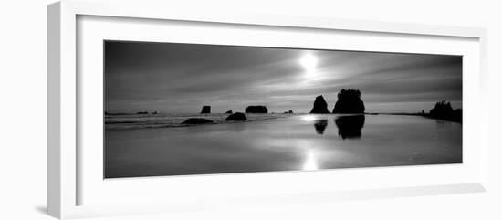 Silhouette of Sea Stacks at Sunset, Second Beach, Olympic National Park, Washington State, USA-null-Framed Photographic Print