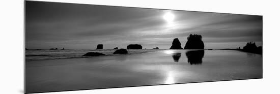 Silhouette of Sea Stacks at Sunset, Second Beach, Olympic National Park, Washington State, USA-null-Mounted Photographic Print