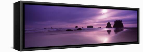 Silhouette of Seastacks at Sunset, Second Beach, Washington State, USA-null-Framed Stretched Canvas