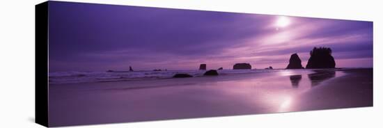 Silhouette of Seastacks at Sunset, Second Beach, Washington State, USA-null-Stretched Canvas