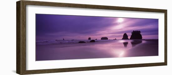 Silhouette of Seastacks at Sunset, Second Beach, Washington State, USA-null-Framed Photographic Print