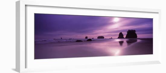 Silhouette of Seastacks at Sunset, Second Beach, Washington State, USA-null-Framed Photographic Print