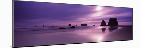 Silhouette of Seastacks at Sunset, Second Beach, Washington State, USA-null-Mounted Photographic Print