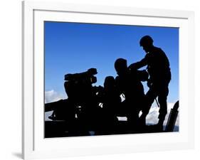 Silhouette of Soldiers Operating a BGM-71 Tow Guided Missile System-Stocktrek Images-Framed Photographic Print