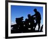 Silhouette of Soldiers Operating a BGM-71 Tow Guided Missile System-Stocktrek Images-Framed Photographic Print