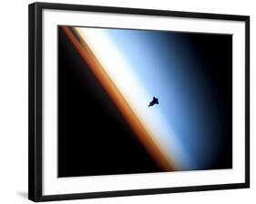 Silhouette of Space Shuttle Endeavour over Earth's Colorful Horizon-null-Framed Premium Photographic Print