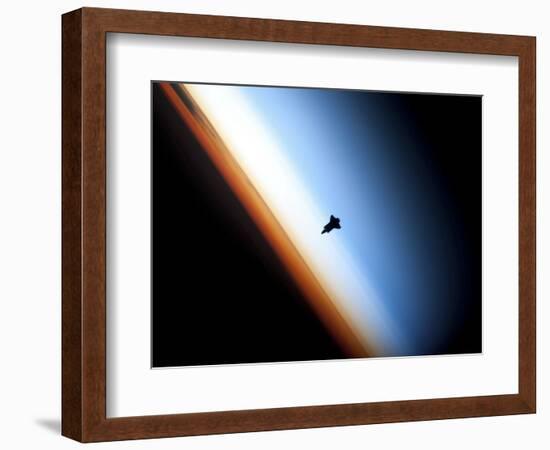 Silhouette of Space Shuttle Endeavour over Earth's Colorful Horizon-null-Framed Photographic Print